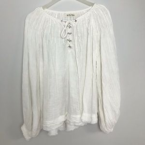 Free People Peasant Top Boho Solid White Size M